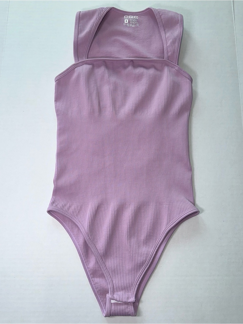 OQQ women’s Ribbed Square Neck Seamless Light Purple Bodysuit Bodycon Coquette